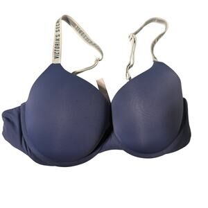 Victorias Secret Purple Logo Strap T Shirt Push Up Bra Size 38C